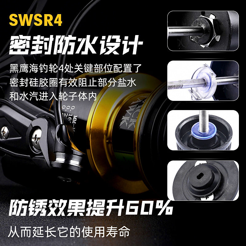 All-Metal Spinning Reel, Deep Spool, Black, 3000-6000