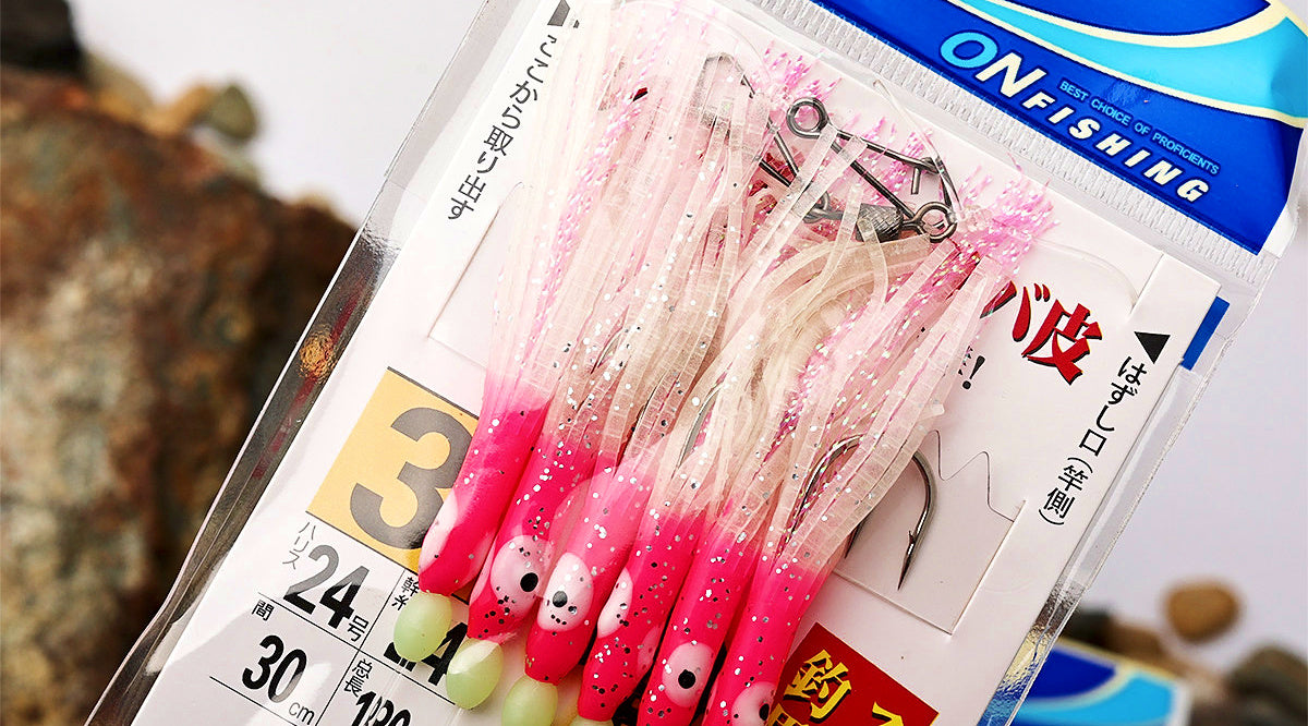 Squid Skirt String Hook Rig, Glow Colors, 6-Pack, Size 2–4 – product photo