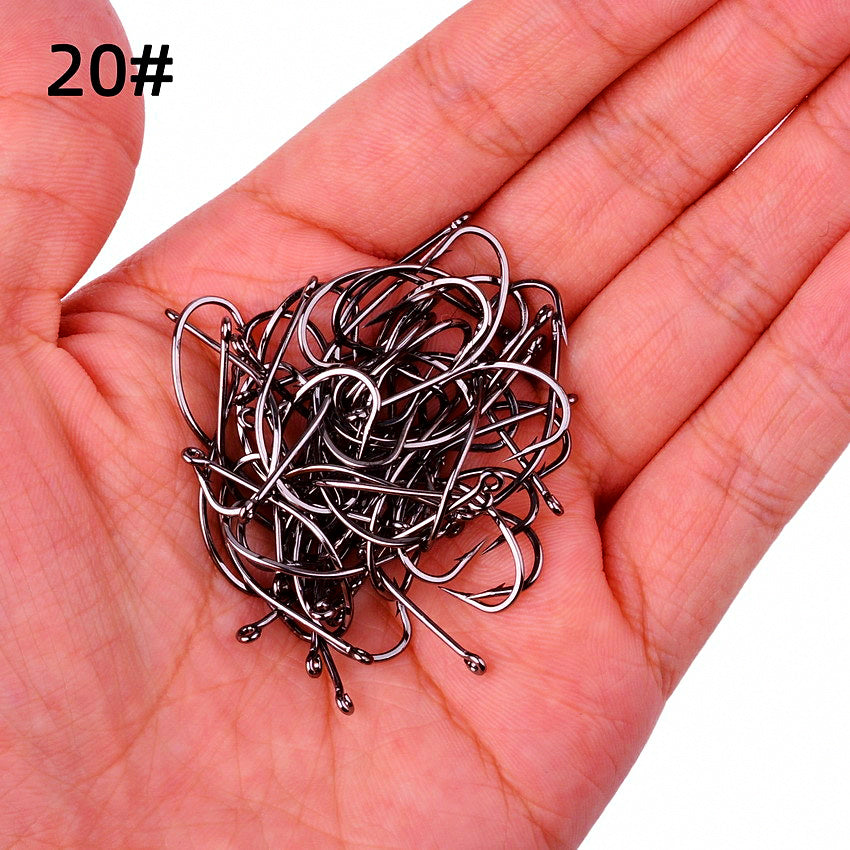 Barbed Ring Eye Offset Fishing Hooks, Bulk Box, Sizes 2–30 – product photo