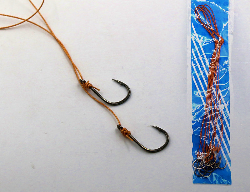 Pre-Tied Double Hook Rigs on PE Line, Long Shank, Sizes 5–13 – product photo
