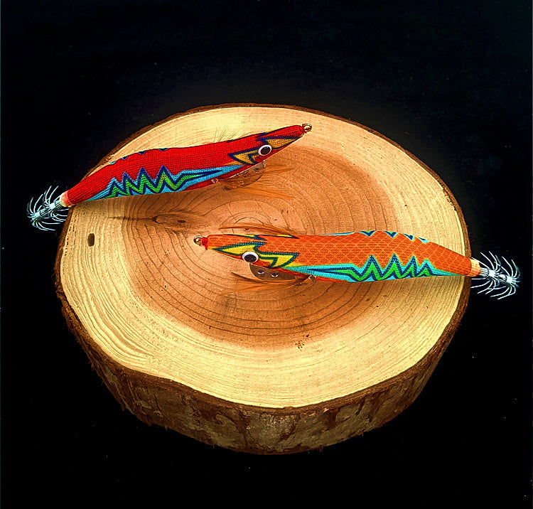 Wood Shrimp Squid Jig, Glow & Laser, No. 2.5–3.5 – product photo
