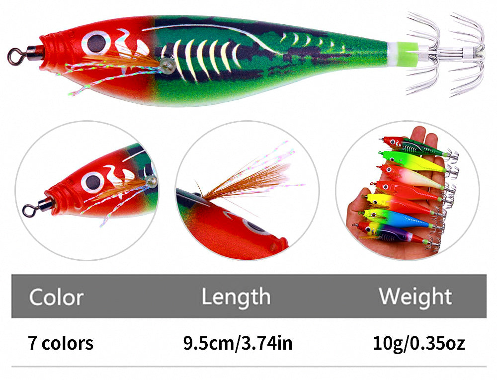 Glow Wood Shrimp Squid Jig, 9.5 cm, 10 g (0.35 oz) – product photo