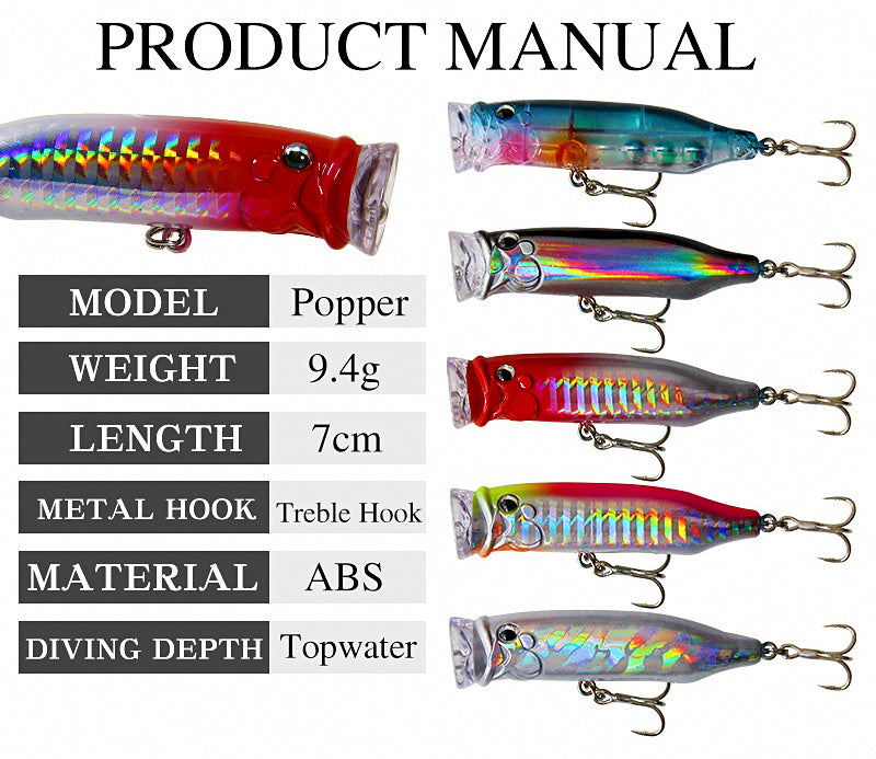 Floating Popper Lure, 7 cm (2.8 in) 10 g (0.35 oz) – product photo