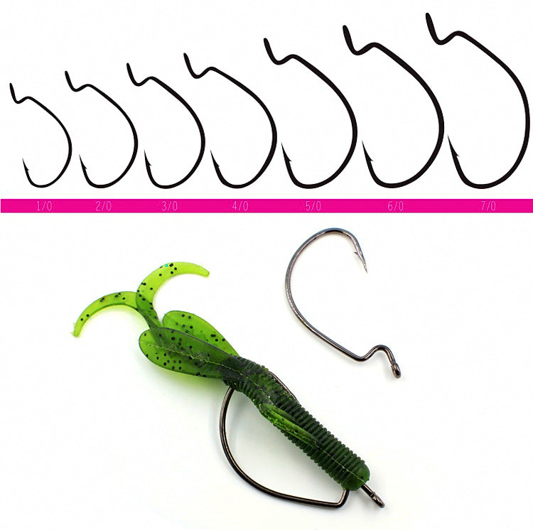 Wide Gap Offset Worm Hooks, Barbed, Sizes 1/0–5/0 – product photo