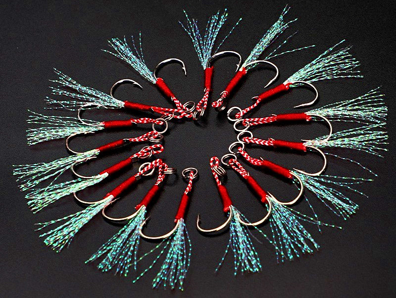 Feathered Single Hook for Slow Pitch Jigs, Silver or Black – product photo