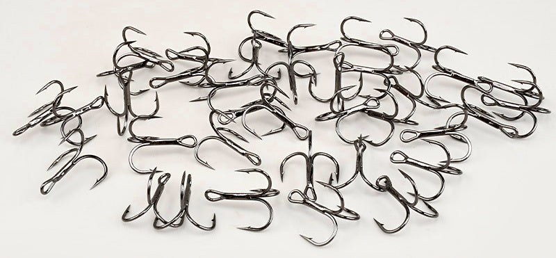 Barbed Treble Hooks, Black Nickel & Matte Tin, Sizes 12–2/0 – product photo
