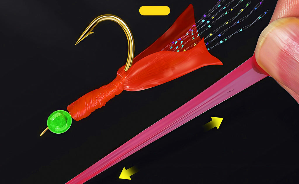 Red Fish Skin Hook Rig, 3 Rigs (6 Hooks), Sizes 5–17 – product photo