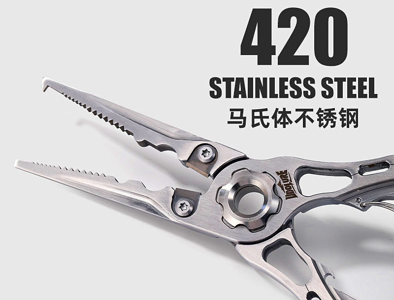Stainless Steel Fishing Pliers, Long Nose, Braid Cutter – product photo
