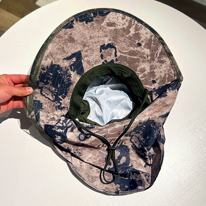 Wide Brim Sun Hat with Neck Flap and Mesh Face Veil – product photo