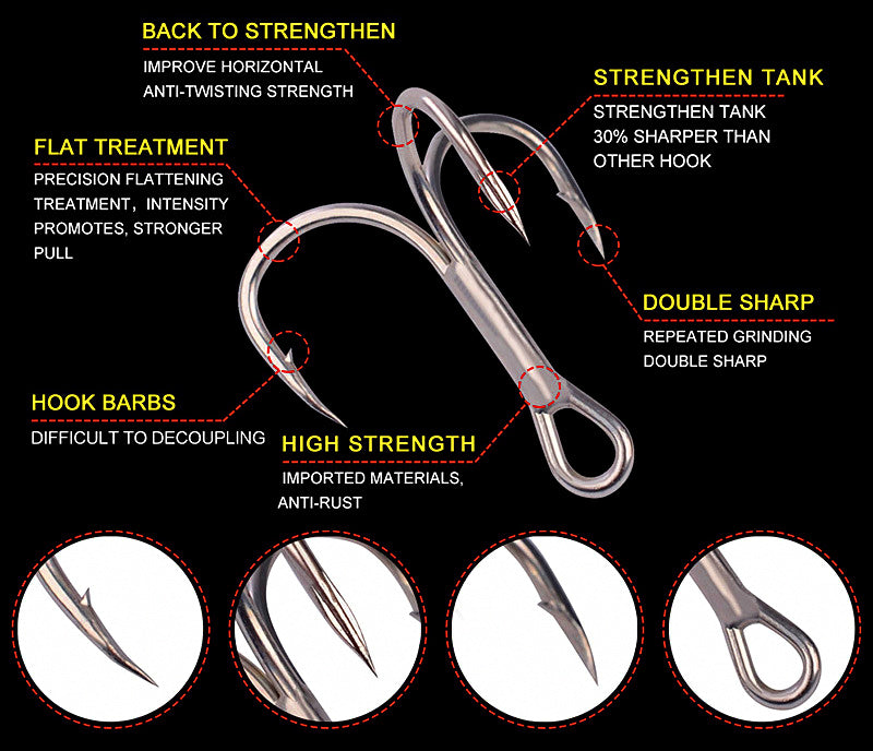 High Carbon Steel Treble Hooks, Size 10 to 2/0 – product photo