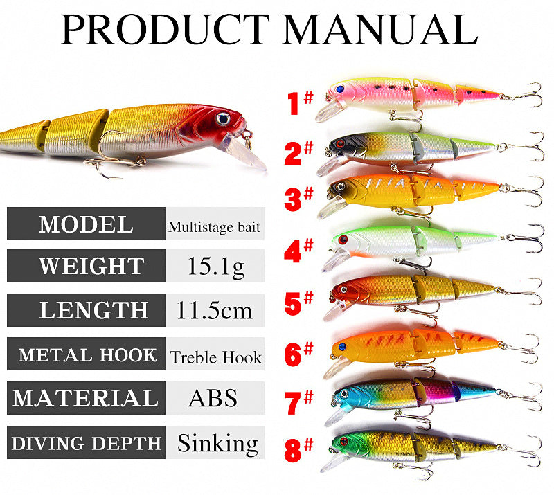 3-Section Jointed Minnow Hard Bait, ABS – product photo