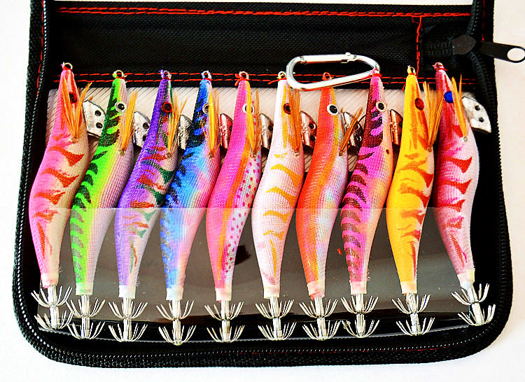 Wooden Shrimp Squid Jig Set, Size 3.0 or 3.5, 10 Pack – product photo