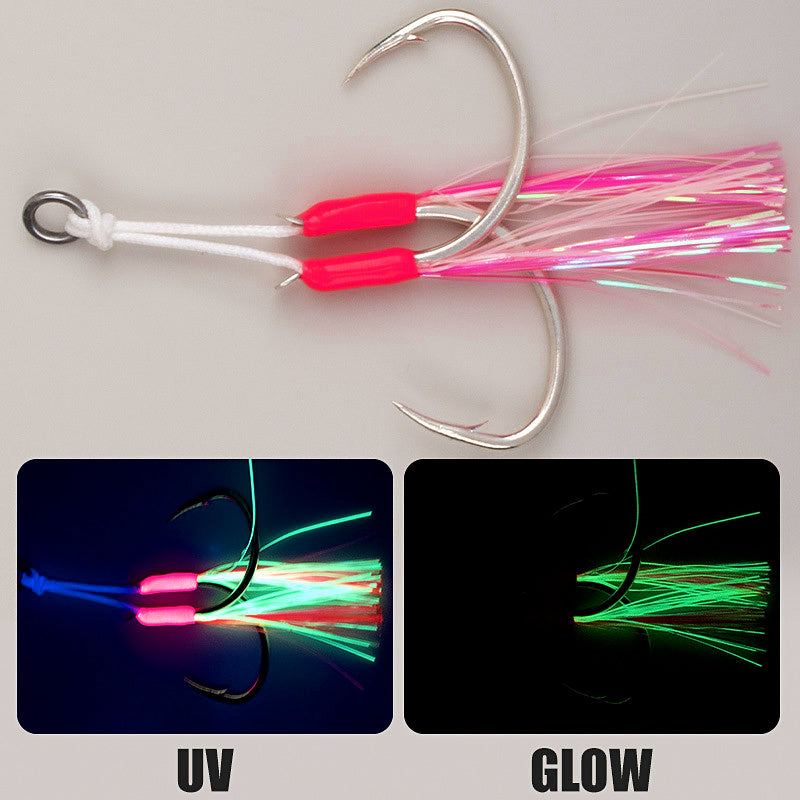Double Assist Hooks for Slow Pitch Jigs, UV Glow, 2-Pack
