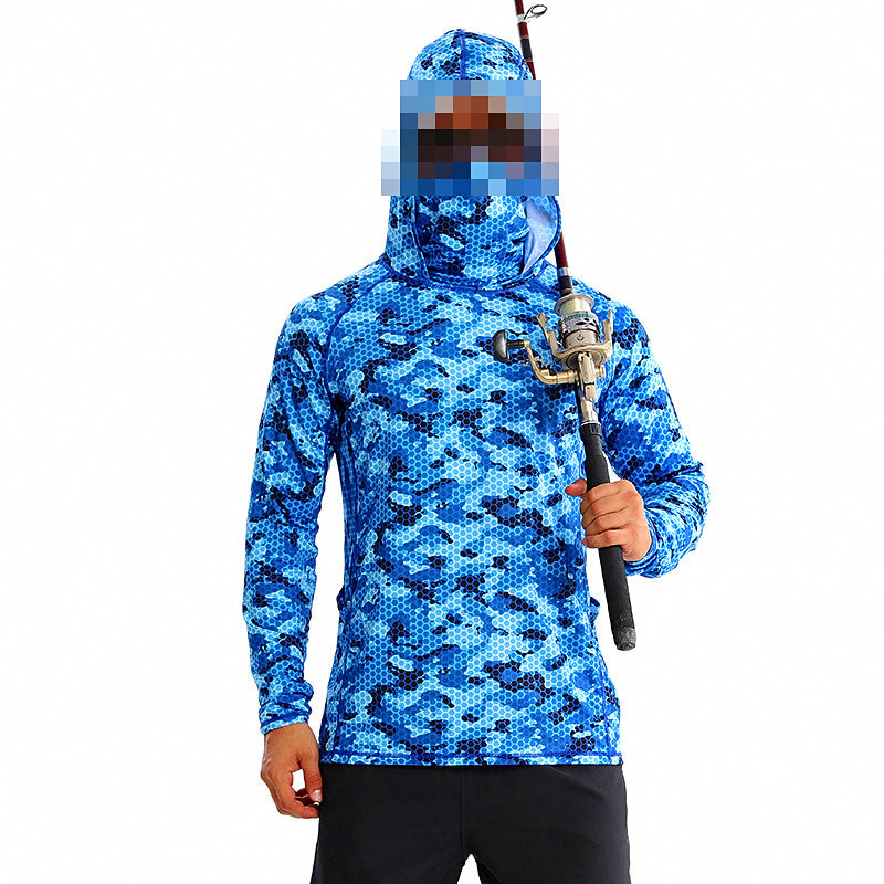 Hooded UV Sun Fishing Shirt with Face Mask, Quick-Dry