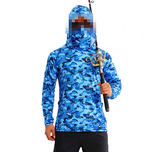 Hooded UV Sun Fishing Shirt with Face Mask, Quick-Dry
