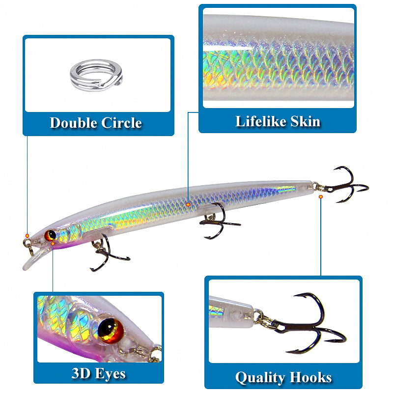 Floating Minnow Hard Bait, Laser Finish, Long Cast – product photo