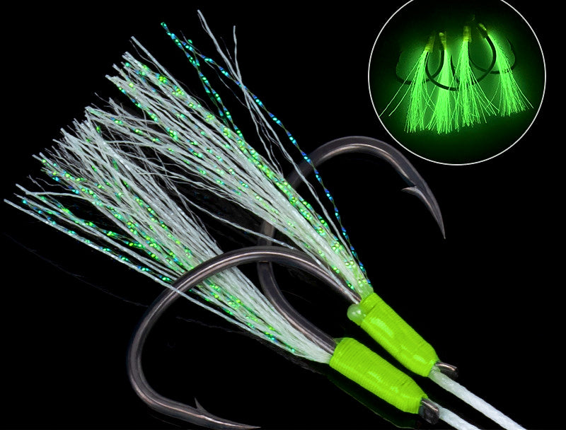 Glow Double Assist Hooks, 1/0–4/0, Slow Pitch Jigging – product photo