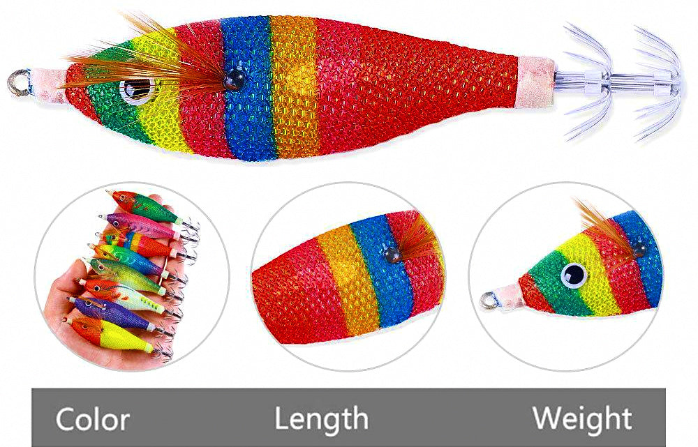 Glow Wooden Shrimp Squid Jig, Round Belly, Horizontal Style – product photo