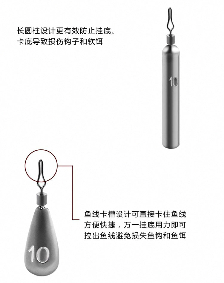 Lead Fishing Sinkers, Cylinder or Teardrop, 0.12–0.71 oz (3.5–20 g) – product photo