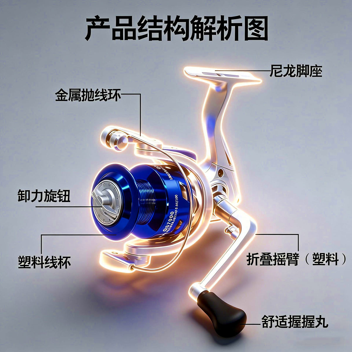 Metal Spinning Reel 5.2:1, Sizes 1000–7000, Blue – product photo