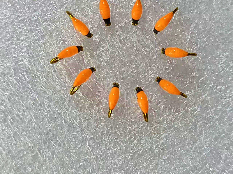 Black Head Orange Nymph Fly Set, Barbed, Sizes #8–#20 – product photo