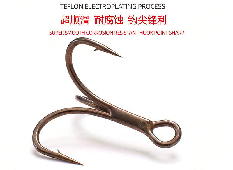 Teflon-Coated Treble Hooks, 3X Strong, Sizes 4–14 – product photo