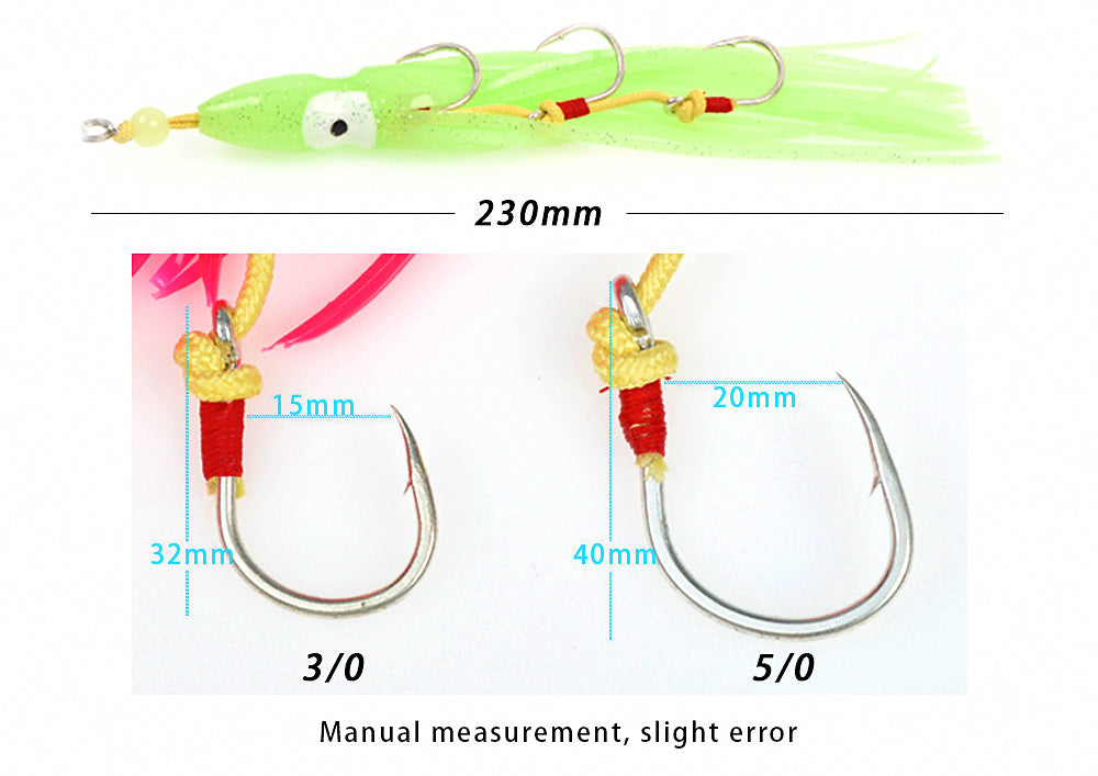 Glow Squid Jig Octopus Lure Rig, 23 cm (9 in), 3/0 & 5/0 – product photo