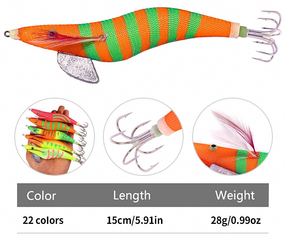 Glow Wood Shrimp Squid Jig, 15 cm (5.9 in), 28 g (1 oz) – product photo