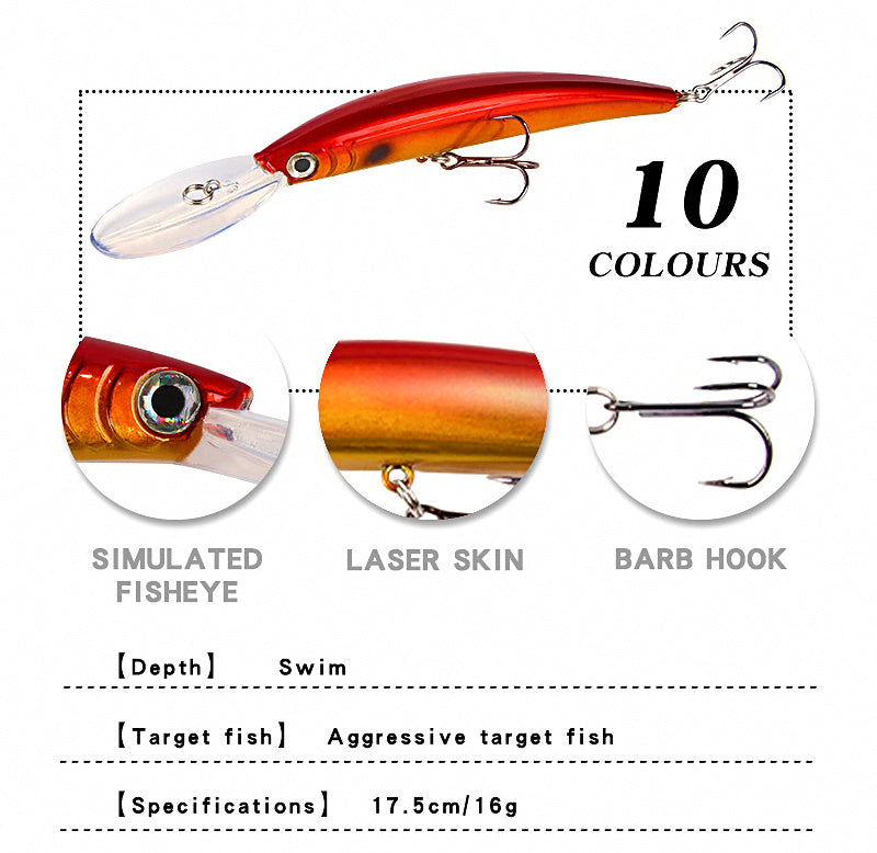 Long Lip Diving Minnow Hard Bait with Rattle, ABS – product photo