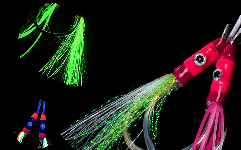 Slow Pitch Double Assist Hooks, Glow Thread, 1/0–5/0 – product photo