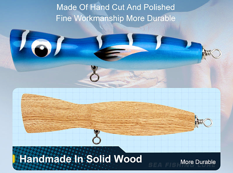 Wooden Floating Popper Lure, 20 cm (7.9 in) 120 g, GT & Tuna – product photo