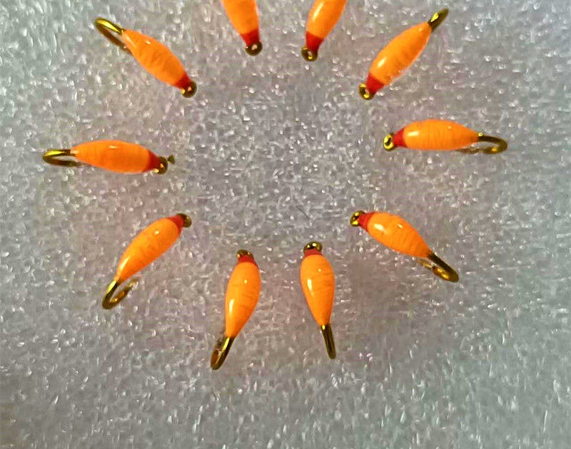 Orange Nymph Fly, Red Head, Barbed Lead Head Hook, Sizes 8–20 – product photo