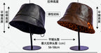 Leopard Print Bucket Hat, Leather Panel, Adjustable, Foldable – product photo