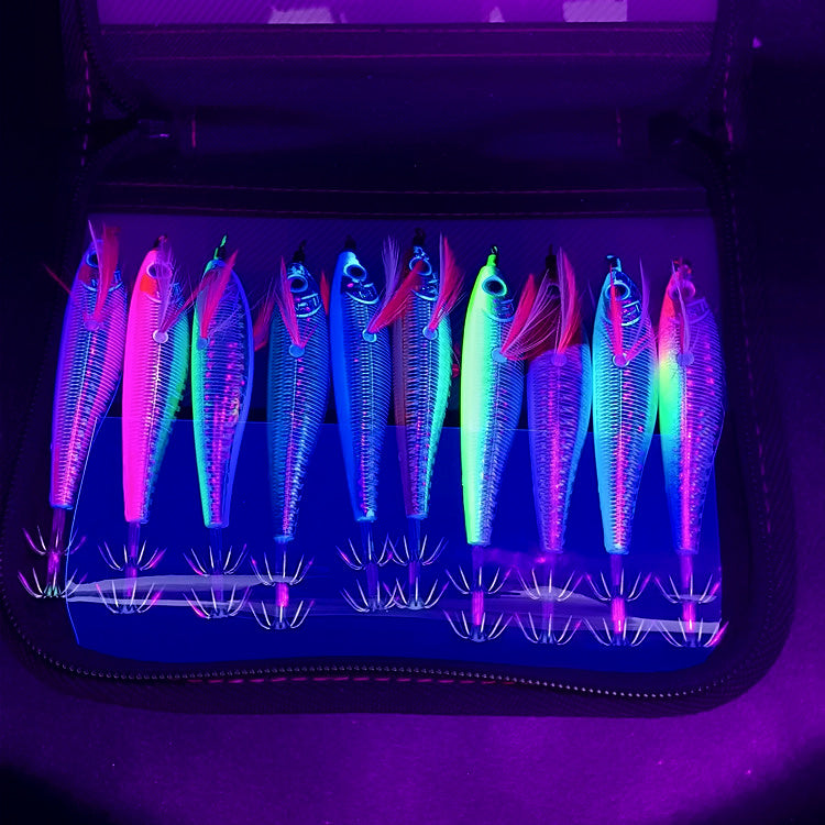 Glow UV Wood Shrimp Squid Jig 10-Pack, 7.5 or 10.5 cm – product photo