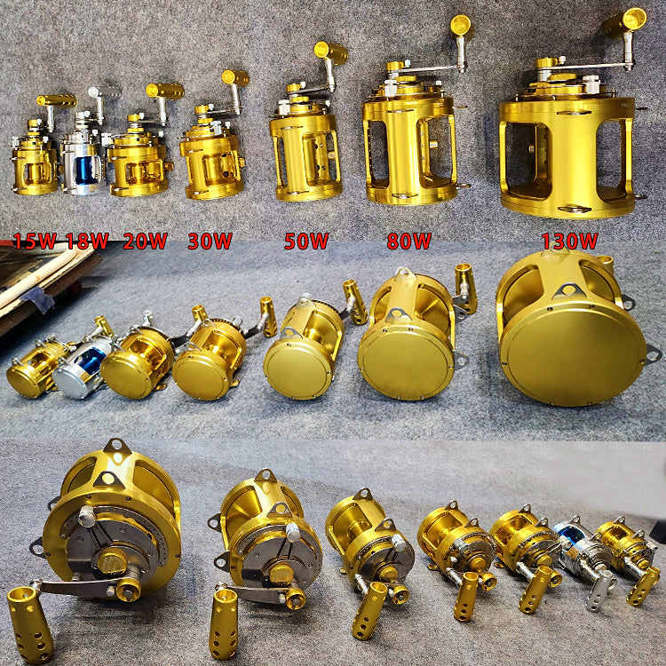 Two-Speed Conventional Trolling Reel, Gold, Saltwater – product photo
