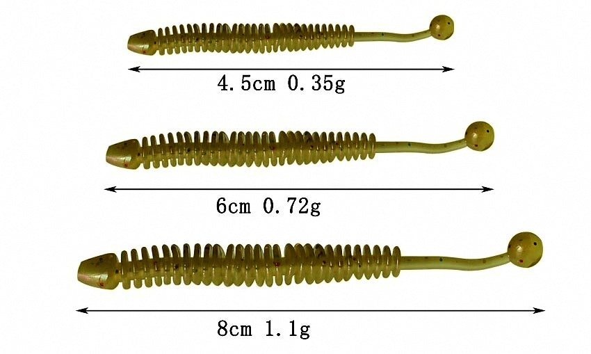 Ribbed Ball Tail Soft Bait Worm Lures, 20-Pack – product photo