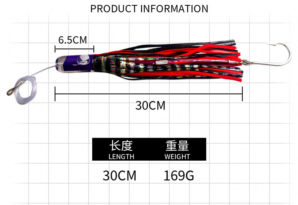 Resin Head Octopus Squid Skirt Lure, 12 in (30 cm) 169 g – product photo