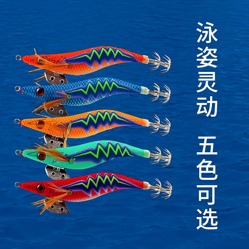Glow Wood Shrimp Squid Jig Set, 10 Pack with Storage Bag – product photo