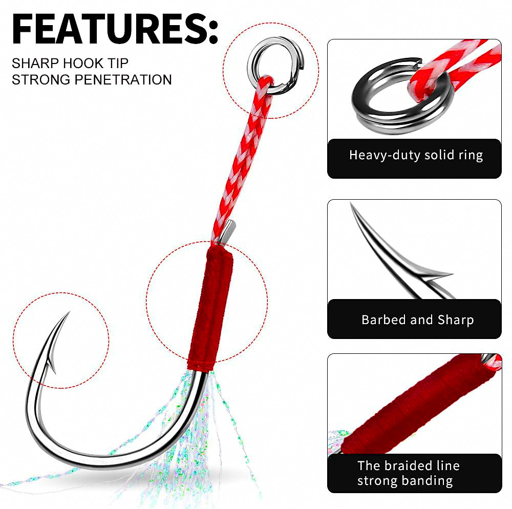 Barbed Single Feather Hook, High Carbon Steel – product photo