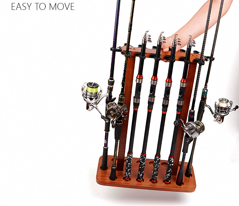 Solid Wood Floor-Standing Fishing Rod Rack, 8 or 14 Slots – product photo