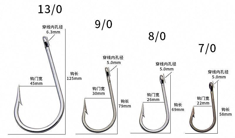 Barbed Tuna & Shark Hooks, High Carbon Steel, 7/0–13/0 – product photo