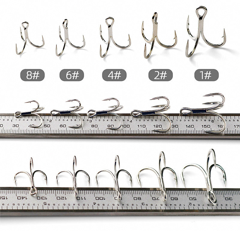 4X Strong Treble Hooks, Barbed, Sizes 1–8 (10-Pack) – product photo