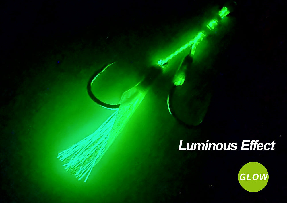 Fish Skin Jig Double Hook, UV Glow Green, 1/0–4/0 – product photo