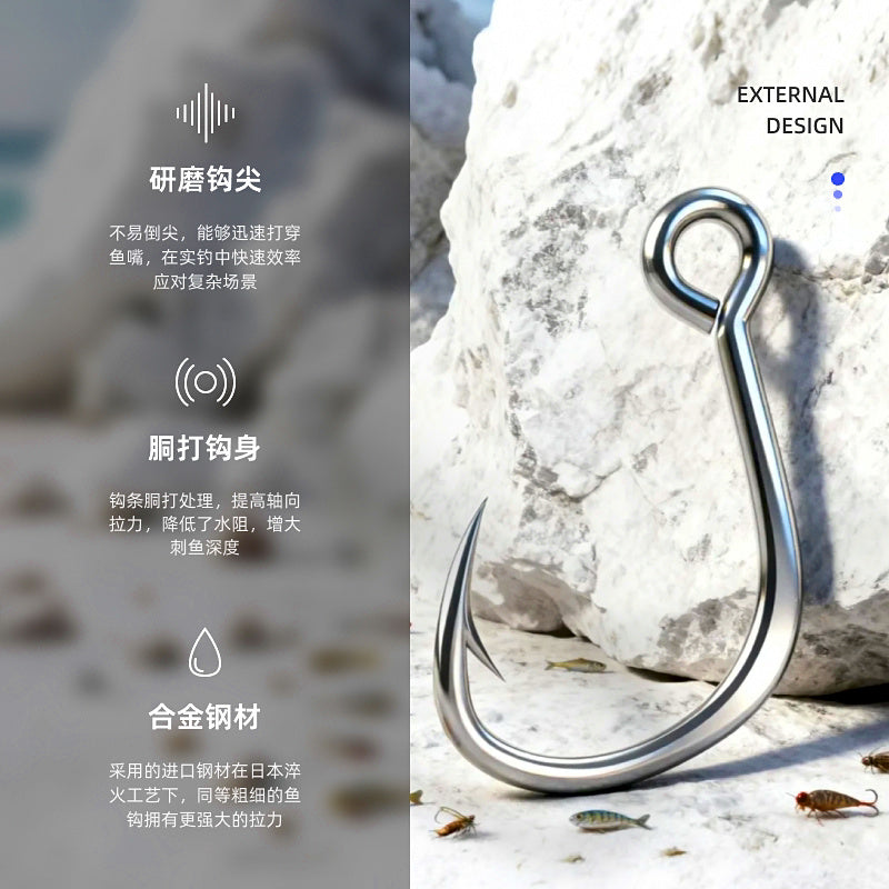 Barbed Single Hook, Wide Gap, Large Eye, Sizes 2/0–#8 – product photo