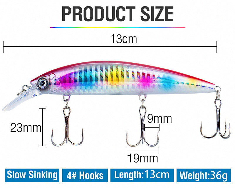 Sinking Minnow Lure, 13 cm (5.1 in) 36 g (1.3 oz), 3 Hooks – product photo