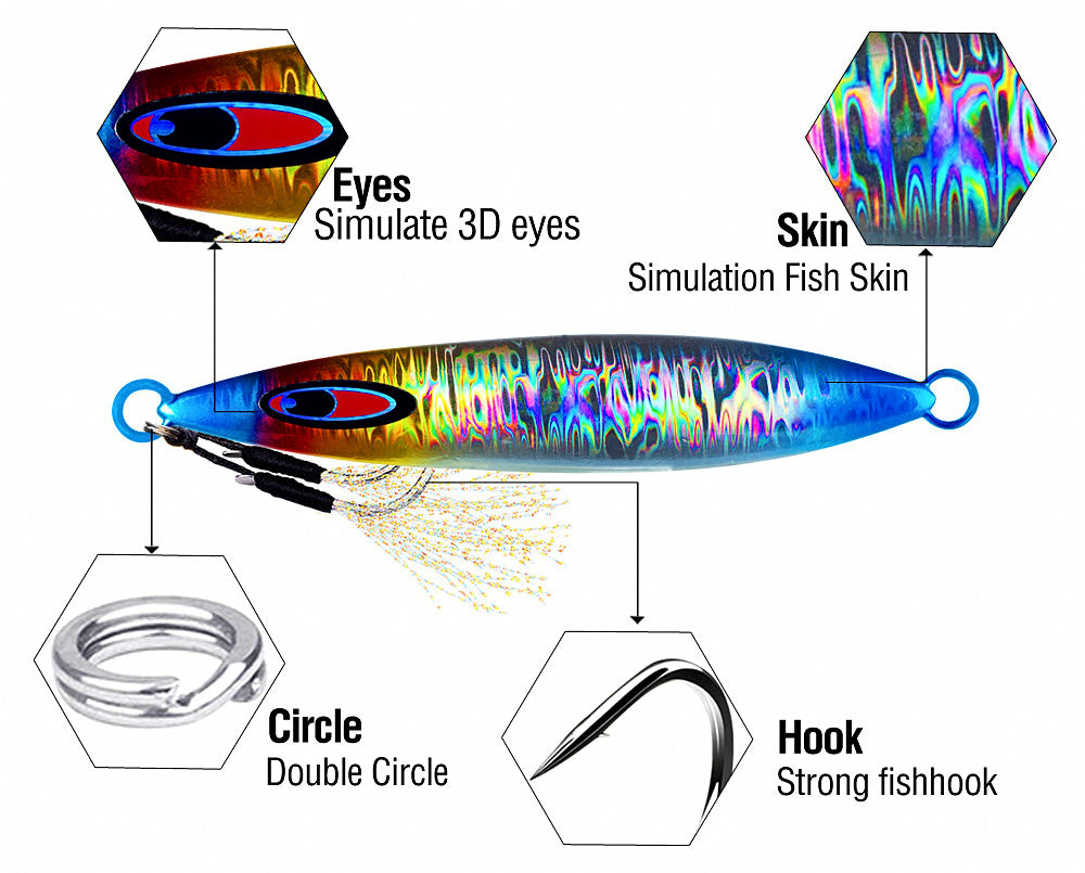 Slow Pitch Metal Jig, 40–200 g (1.4–7.1 oz), 6 Colors – product photo