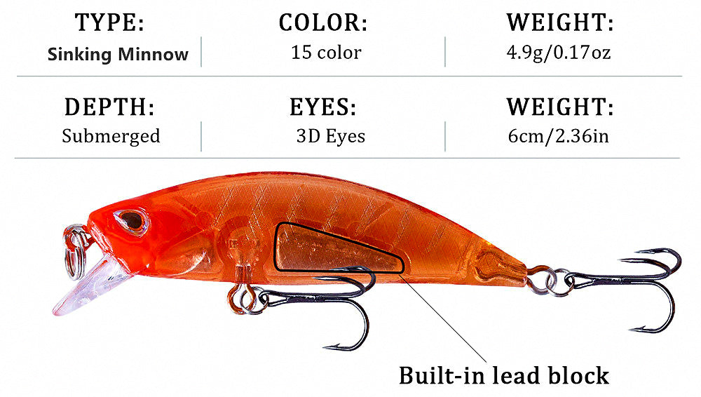 Micro Sinking Minnow Lure, 6 cm (2.4 in), 5 g (0.18 oz) – product photo