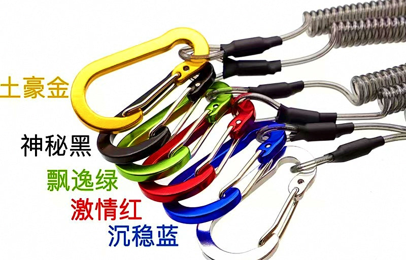 Coiled Fishing Pliers Lanyard with Carabiner, Steel Wire Core – product photo