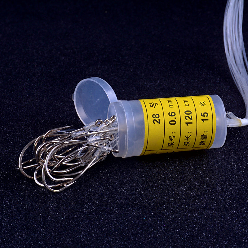 Pre-Tied Snelled Single Hooks, Barbed, Bulk Tub, Sizes 8–28 – product photo