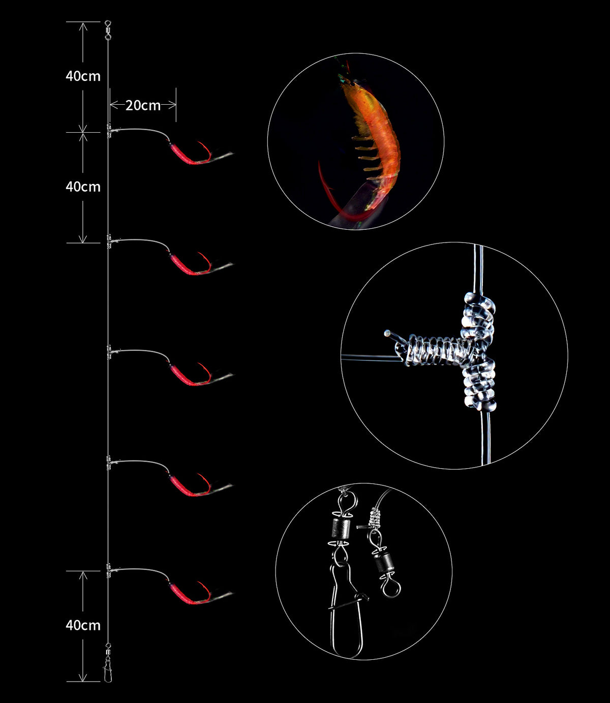 Red Fish Skin 5-Hook Bait Rig, Sizes 14–16 – product photo